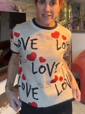 Love Print Sweater with Red Hearts